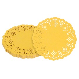 sourcing map 100pcs Paper Doilies, 3.5 Inch Lace Paper Doilies, Disposable Paper Placemats for Cakes Table Plate Crafts Party Weddings Tableware Yellow