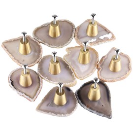 mookaitedecor Set of 6 Drawer Knobs Natural Agate Brass Decoration Furniture Drawer Cabinet Knob Handle