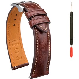 Gomvadr Quick Release Leather Watch Band, Two Tone Oil-tanned Leather Watch Straps 18mm 19mm 20mm 21mm 22mm Replacement Watch Belt for Men Women, Brown with Silver Buckle, 20mm