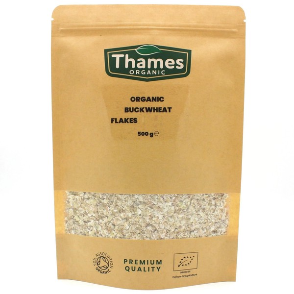 Organic Buckwheat Flakes - 500g of Nutritious & Flavorful Flakes - No Additives, No Preservatives - Vegan, Non-GMO - Great for Breakfast, Snacking, and Baking - Thames Organic