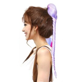 LeeWin Fishtail Braided Ponytail Extension Drawstring Ponytail Synthetic Hair Clip in Fishtail Braid Pony Tail for Women (18inch, M Violet/Pink)