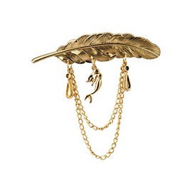 Brooch Lapel Pin for Men Golden Feather with Hanging Chain and Mermaid Detailing Lapel Pin Badge Coat Suit Wedding Gift Party Shirt Collar Accessories