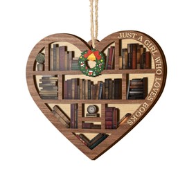 V VIBEPY All Over Printed, Book Lovers Ornaments, Bookshelf Heart Ornaments, Christmas Book Ornaments, 3.2"x3.5" 2 Layer Ornaments, Gift for Girl Book Lovers, Gift Idea for Christmas