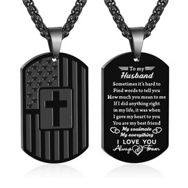 Zocomi To My Husband Gifts Dog Tags Cross Necklace Stainless Steel America Flag Pendant Chain Jewelry Presents from Wife Valentines Father's Day Anniversary Birthday Christmas Gifts Him Men Black