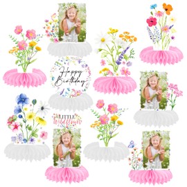 Flower Birthday Photo Honeycomb Centerpieces Floral Birthday Party Decorations 9PCS Flower Butterfly Table Centerpieces Spring Birthday Decorations for Girls Flower Baby Shower Supplies