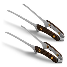 ziyue Yakiniku Tongs, Wooden Handle, Stainless Steel, Yakiniku, Barbecue, Fried Food, BBQ, BBQ Tongs, Pasta, Camping, Outdoors, Total Length 9.8 inches (25 cm) (A-2 Piece Set, Silver)
