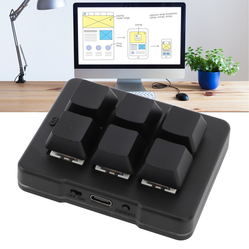 6 Key Gaming Keyboard Wired USB 2.4G Bluetooth Macro Programming