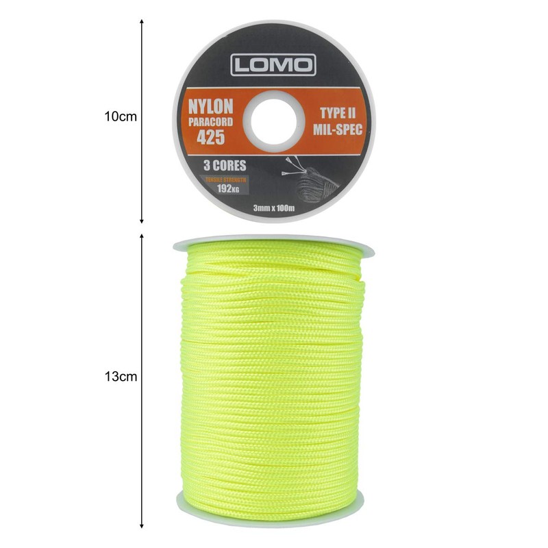 Lomo 3mm Nylon Paracord 100m Reel - Yellow