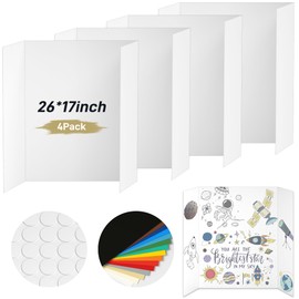 PSHVYM 4 Pcs Medium Trifold Poster Board, 26 x 17 inches Poster Board with Double Sided Tapes and Cardboard, Corrugated Presentation/Display Board for School Project, Science Fair, Business