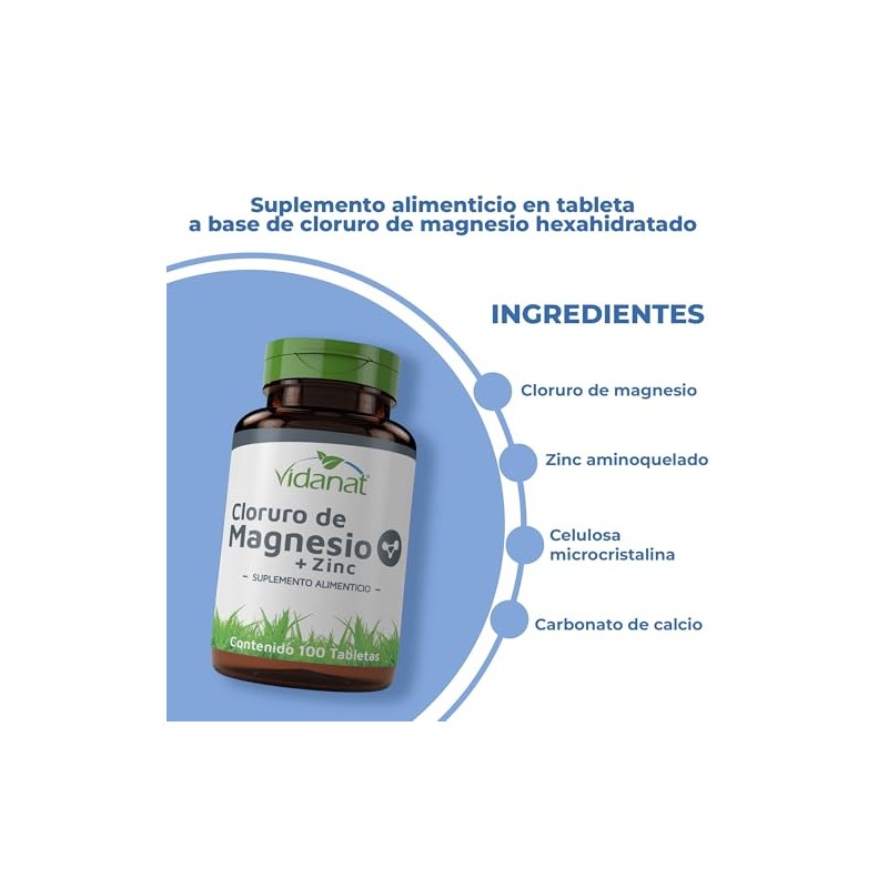 Vidanat Cloruro de Magnesio + Zinc 100 Tabletas – Suplemento