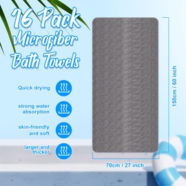 SmoothNovelty 16 Pack Microfiber Bath Towels Bulk 27'' x 60'' Oversized Size Bath Towel Highly Absorbent Extra Large Soft Drying for Shower Beach Winter Salon Sport Gym Party (Wheat,Gray)