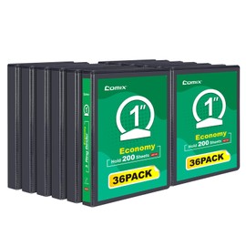 COMIX 3 Ring Binder 1 inch with Clear View Cover, 1" Round Ring Binder,Holds 200 Sheets of US Letter Size Paper, 36 Pack (Black)