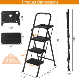 SEGAWE 3 Step Ladders Folding Step Stool Anti-Slip Pedals Compact & Portable Black