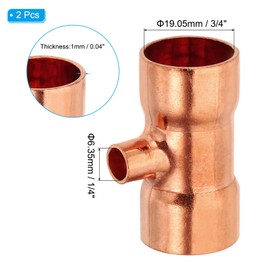 PATIKIL 3/4" x 1/4" x 3/4" ID Reducing Tee Copper Solder Fitting Copper Fittings, 3 Pieces 99.9% 3-Way Pure Copper Pipe Connector Adapter Reducer with Solder Fittings