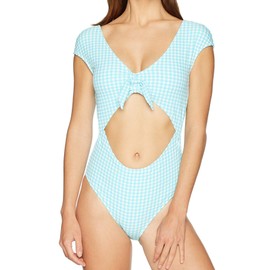 Jessica Simpson Traje de baño de una Sola Pieza con Manga y Lazo Retro para Mujer, Gingham Frost, S