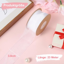 Xialvyu Wedding Ribbon, 38 mm x 22.8 m White Ribbon, Gift Ribbon, Wedding, White Chiffon Ribbon for Wedding, Birthday, Gift Wrapping, Bridal Bouquet, Sewing Projects