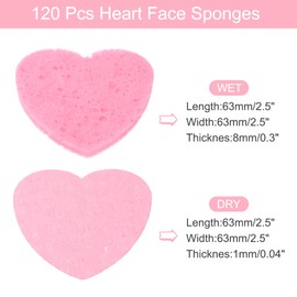 uxcell 120 Count Compressed Facial Sponges Heart-Shaped Face Cleansing Sponges Pads for Daily Skincare Routines at Home, Kitchen, Travel, Black/White/Blue/Purple/Pink/Yellow