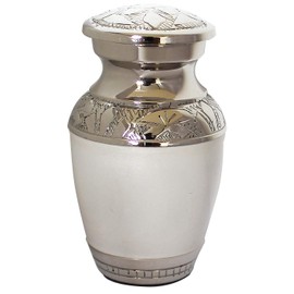 Small Keepsake Cremation Urn for Ashes, Funeral Memorial Miniature Token Urn (White)