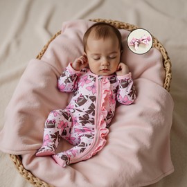 Sasaerucure Newborn Infant Baby Girl Footie Romper Jumpsuit Headband Zipper Football One Piece Outfits Fall Clothes (Pink, 3-6 Months)