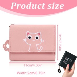 IKOPFLN Pack of 2 Cute Women's Small Thin Bifold Leather Wallet with Protection, Purse Girls with Zip Coin Compartment (Black and Pink), b