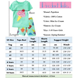 Popshion Kids Pajamas Baby Girl Clothes Short Sleeve 100% Cotton 2 Piece Jammies Summer Outfits (Ice-Cream 6T)