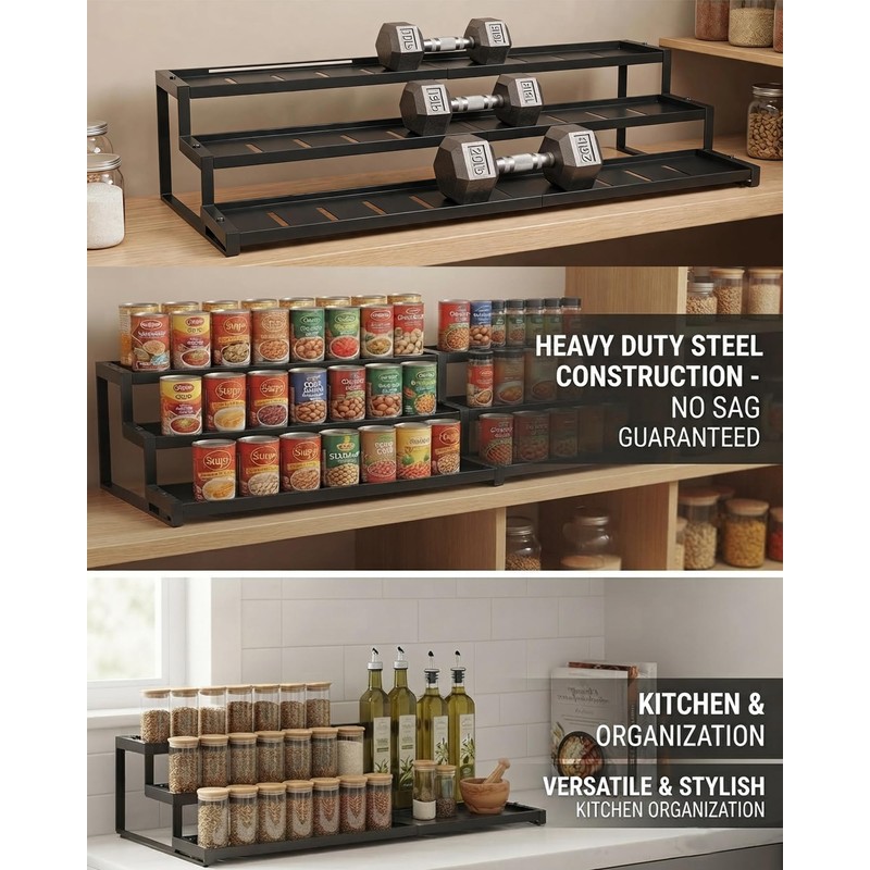 Expandable Can Rack Organizer for Pantry, 3-Tier Adjustable Can Storage