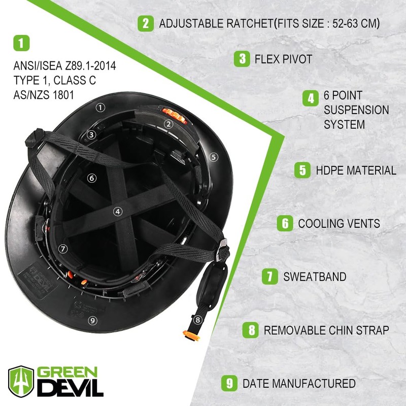 Full Brim Hard Hat with Built-in Visor Vented Construction Safety