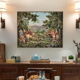 Tapiz tela para colgar en la pared, diseño victoriano, estilo clásico medieval, renacentista, decoración del hogar, bordes terminados (35 pulgadas de ancho x 28 pulgadas de alto) – Escena de caza (no