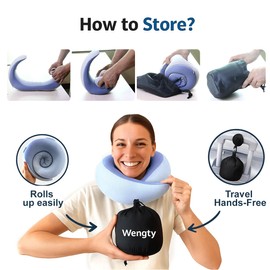 WENGTY Travel Neck Pillow, Memory Foam Travel Neck Pillow,Neck Support for Airplane Pillow, Smooth & Cooling Fabric Memory Foam neckpillow for Traveling,Compact & Comfortable for Long Flight