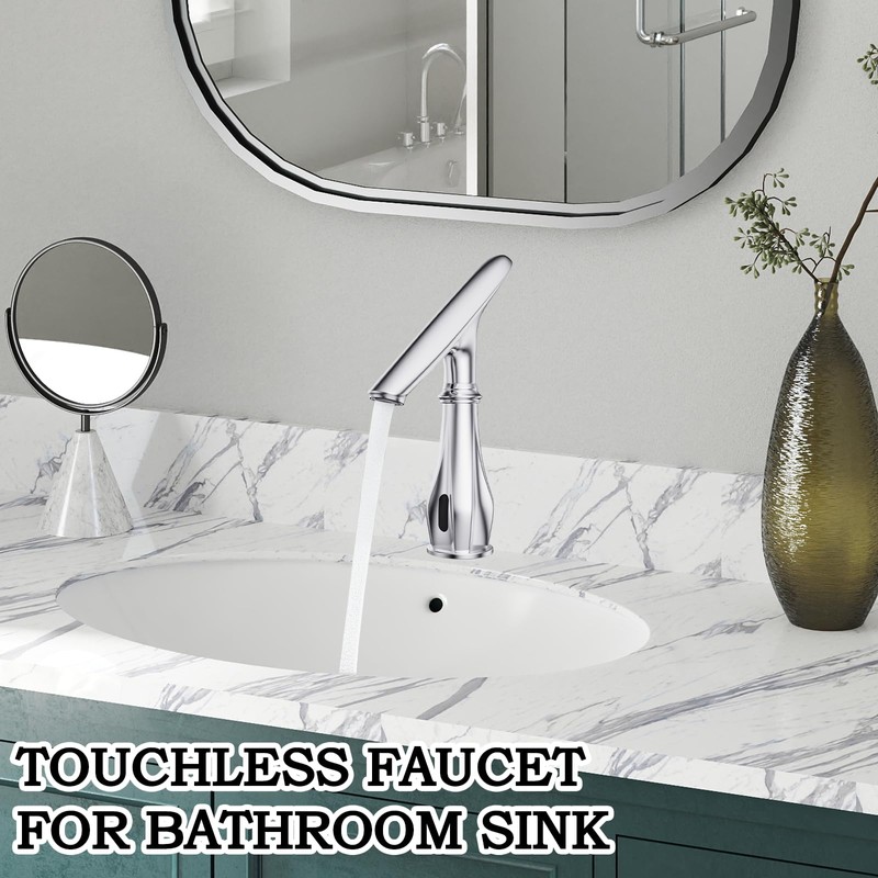 Touchless Bathroom Faucet, Automatic Motion Sensor Chrome Faucet for Bathroom