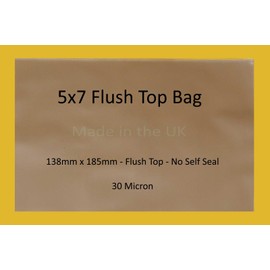 celloexpress Flush Top 5 x 7-138mm x 185mm - No Self Seal Flap - Cellophane Crystal Clear Display Bags 30 Micron - Small Cello - Pack of 250