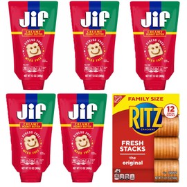 Generic Simply Squeeze Creamy Peanut Butter JIF, 13oz (5 packs) with 12 stacks Crackers