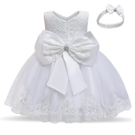 NNJXD Baby Girls Lace Dress Bowknot Flower Dresses Wedding Pageant Baptism Christening Tutu Gown Size (70) 0-6 Months #White