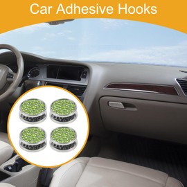 Partuto 4 Pcs Universal Car Storage Hooks for Every Car, SUV, Van, Truck Car Adhesive Hooks Sturdy Metal Rhinestone Green 0.91"x0.91"