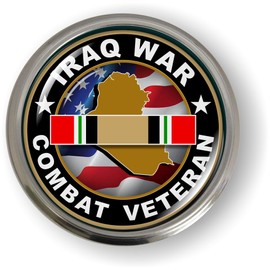 Iraq War Veteran 3D Domed CAR Emblem Badge Sticker Round Semi-Flexible Aluminum Round Bezel
