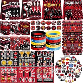 Obussgar Boxing Party Favour Supplies including Boxing Gift Bags, Stickers, Badges, Wristbands for Boxing Theme birthday party