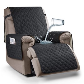 Ruaozz 100% Waterproof Recliner Chair Cover Non-Slip Reclining Cover for Recliner Chair Washable Chair Seat Cover with Elastic Straps for Kids, Dogs, Pets (Black, 23'')