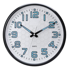 Plumeet Night Light 13'' Bedroom Wall Clocks with Silent Non-Ticking Glowing Function - Battery Operated Decorative Wall Clock for Home, Kitchen, Living Room (Blue Light)