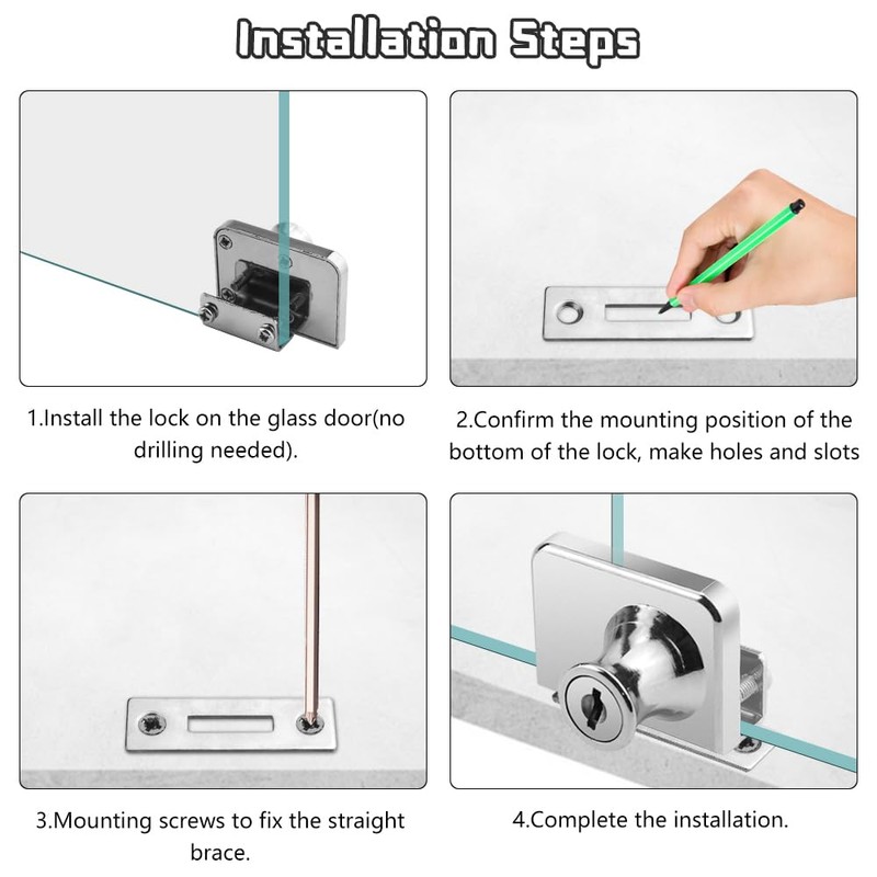 TOVOT 2PCS Glass Cabinets Locks with Same Keys Double Opening