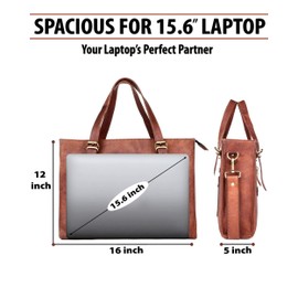 Genuine Leather Laptop Bag for Women - Large Brown Tote Bag with Laptop Compartment & Zipper - Perfect Computer Bag - Fits 15.6 Inch Laptop Briefcase for Women