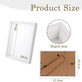 VMUTGA 3D Picture Frame for Filling, 20 x 29 cm, Object Frame, Deep 3 cm, White Picture Frame, Wooden Frame, Square Frame, Display Case Frame for Photos, Dried Flowers, Wedding Bouquet, DIY Artwork,