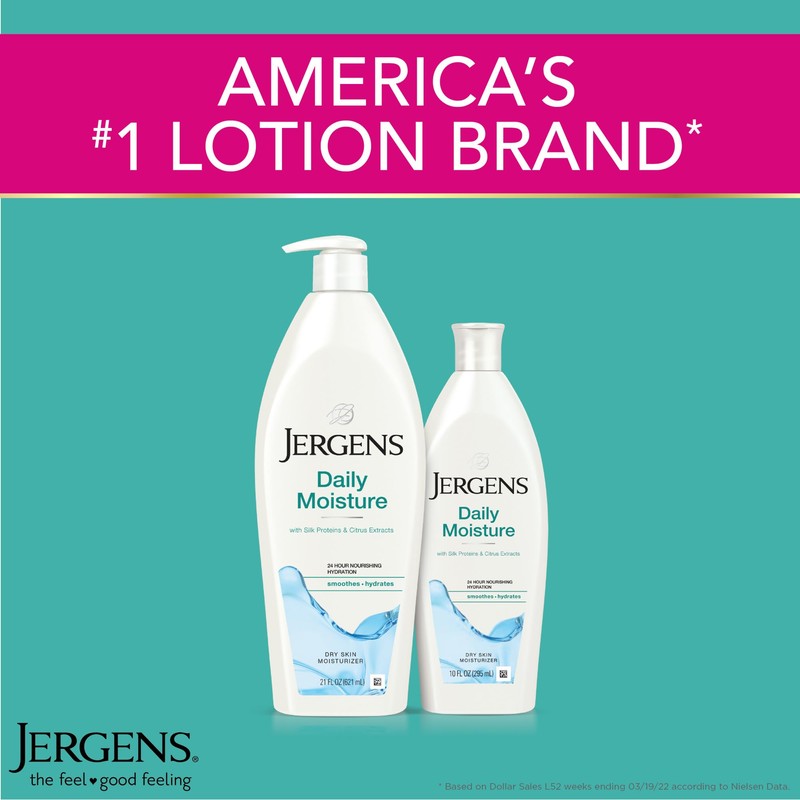 Jergens Daily Moisture Dry Skin Moisturizer, Hand and Body Lotion,