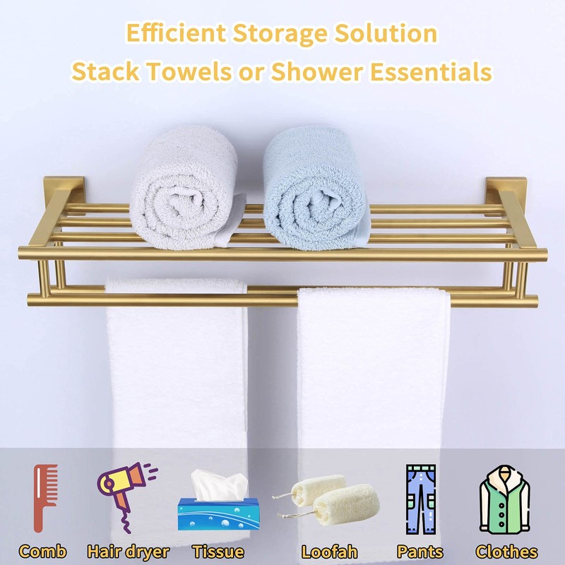 Bathroom Towel Shelf with Holder, Angle Simple SUS304 Stainless Steel