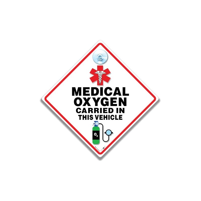 Medical Oxygen Vehicle Warning Sign, 14 cm x 14 cm,