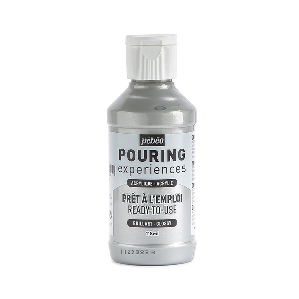 Pebeo Pouring Experiences-Ready-to-Use Premixed Acrylic Paint-Ideal for Fluid Art, Silver, 118 ml (Pack of 1)
