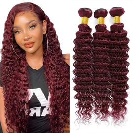HeioWuio #99j Deep Wave Human Hair Bundles Brazilian Remy Human Hair Weaves 22 24 26 Inch