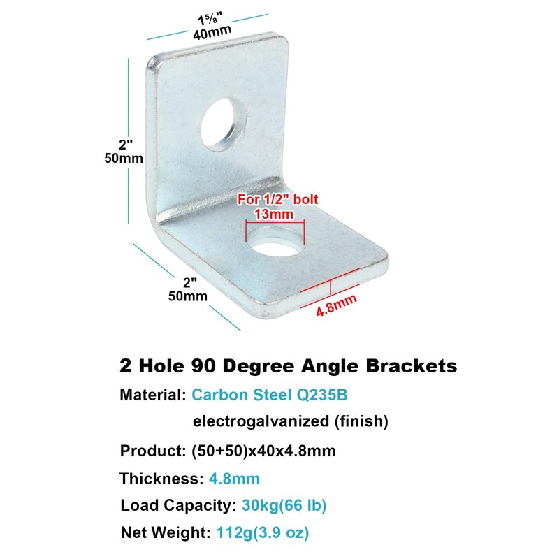 heneng 10 Pcs 2 Hole 90° Fitting for 1-5/8" Strut