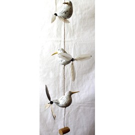 Wind Chime Seagull Maritime Mobile Wooden Animal Bird Garden Decoration