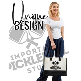 InnoBeta Pickleball Gifts for Women Canvas Tote Stuff Bag with Top Zipper, Shoulder Strap for Pickle Ball Players, Coaches for Christmas - Important