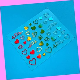 Glitter Gold Silver Sweet Heart Solid & Hollow Valentine's Day Nail Art Sticker Neon-Heart for Nails Design Nail Art Stickers Decals Supplies Manicure Tips Sticker Colorful for Nail Decorations